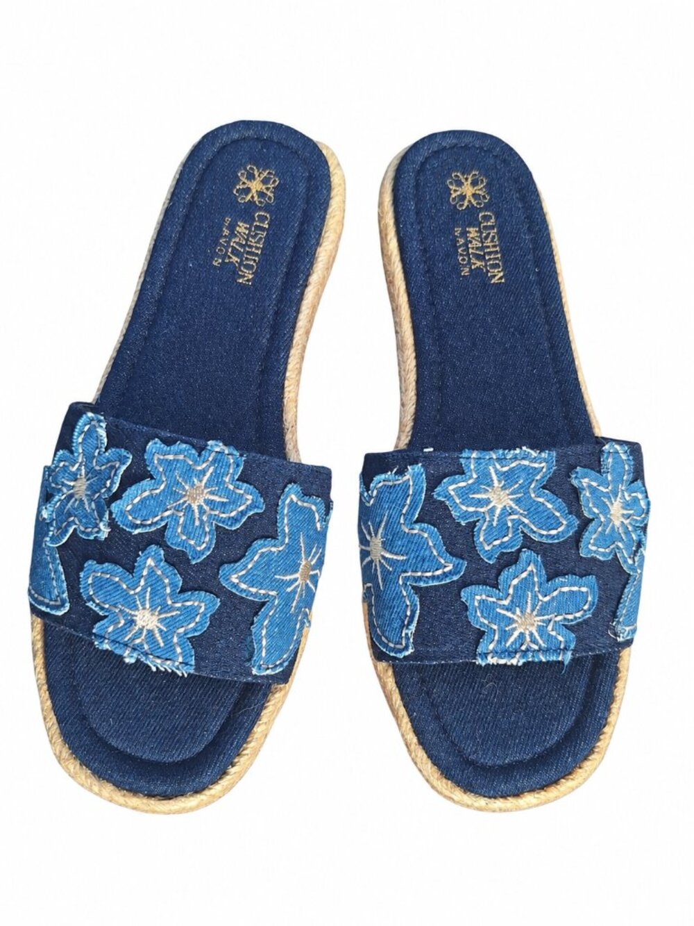Avon Cushion Walk Denim Floral Espadrille Slide Sandals Size 8 Y2K